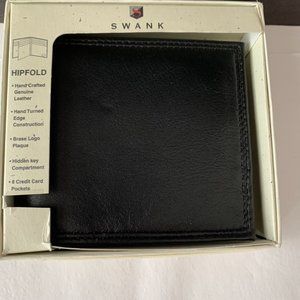 SWANK HIPFOLD MENS BIFOLD BLACK WALLET HAND CRAFTED GENUINE LEATHER NEW IN BOX